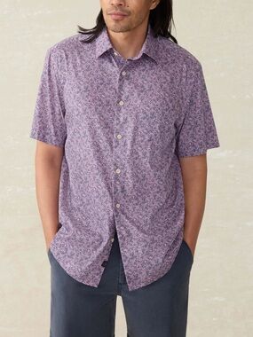 NEW: Faherty Movement Monterey LARGE Shirt Short Sleeve Lavender Sky Canopy